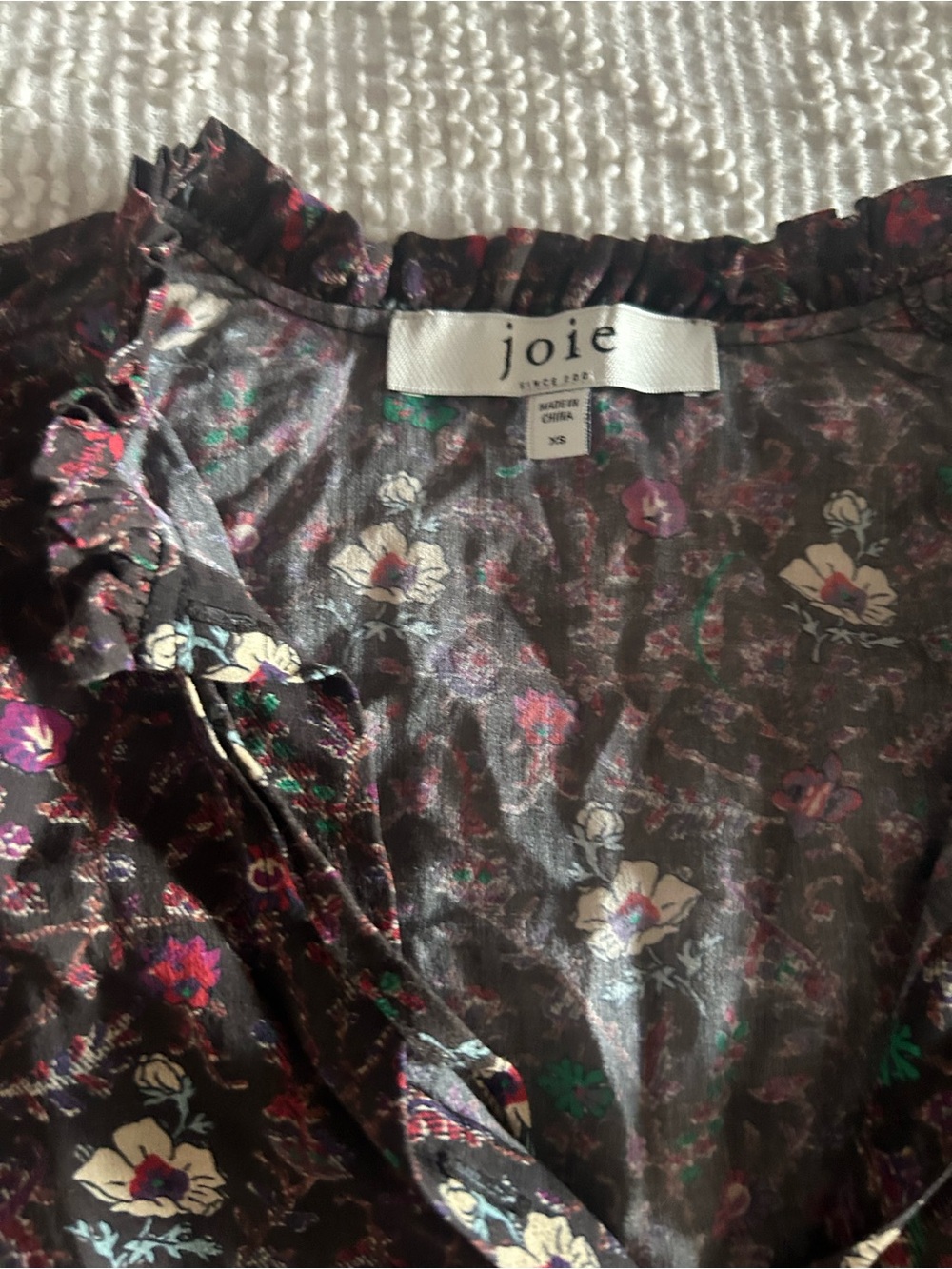 Joie Brown Floral Ruffle-Trim Long Sleeve Blouse - Picture 4 of 6